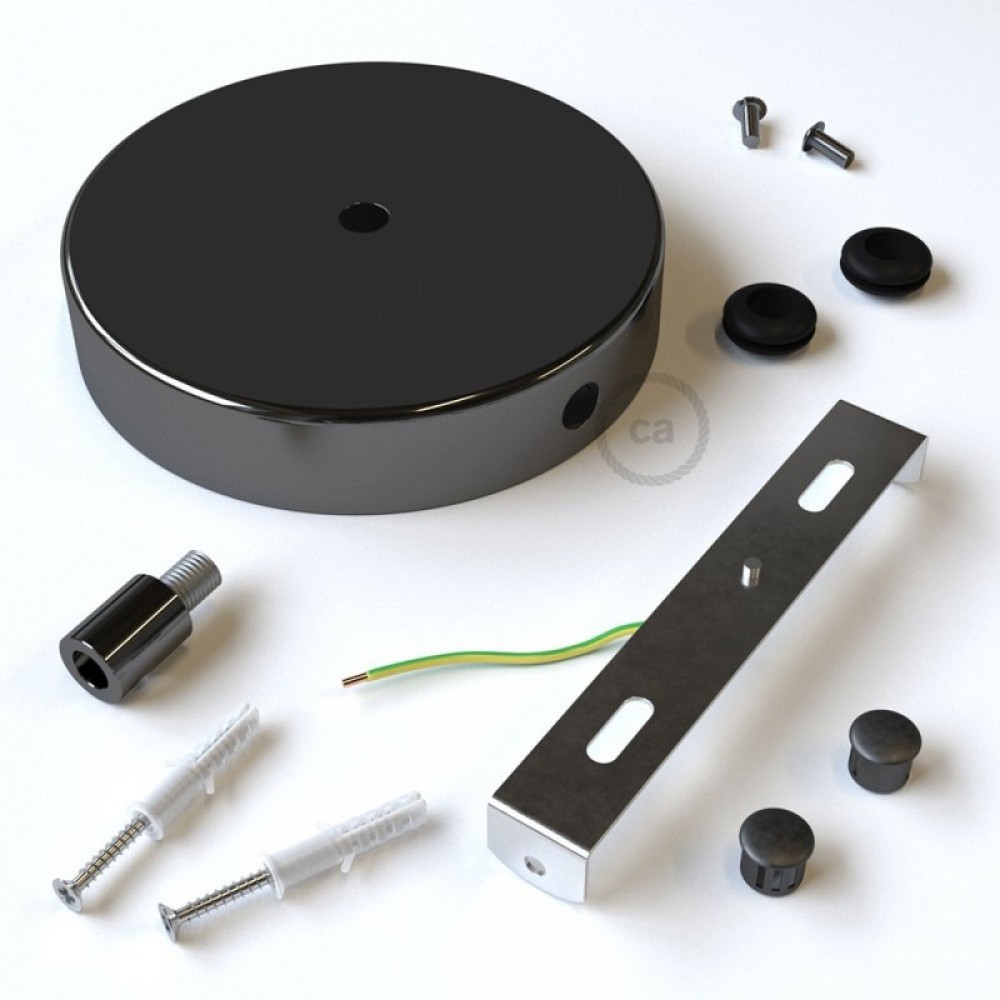 Ροζέτα Πλακέ Μεταλλική Με 1 Τρύπα Στο Κέντρο Και 2 Τρύπες Στο Πλάι, Με Βίδες, Στήριξη, Και Πλακέ Ανθρακί Στήριγμα Καλωδίου - Ανθρακί Creative Cables