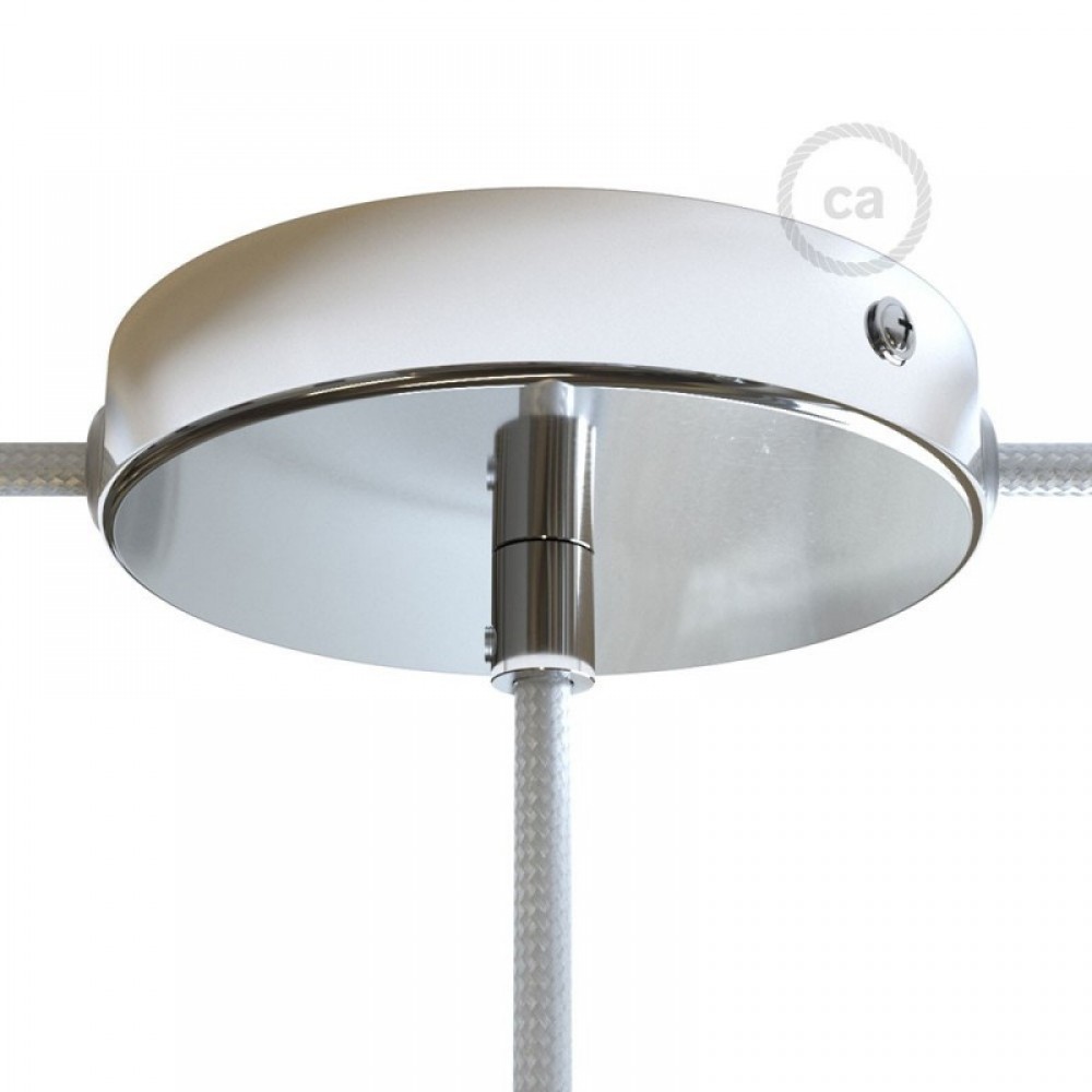 Ροζέτα Πλακέ Μεταλλική Με 1 Τρύπα Στο Κέντρο Και 2 Τρύπες Στο Πλάι, Με Βίδες, Στήριξη, Και Πλακέ Στήριγμα Καλωδίου - Χρωμίου Creative Cables