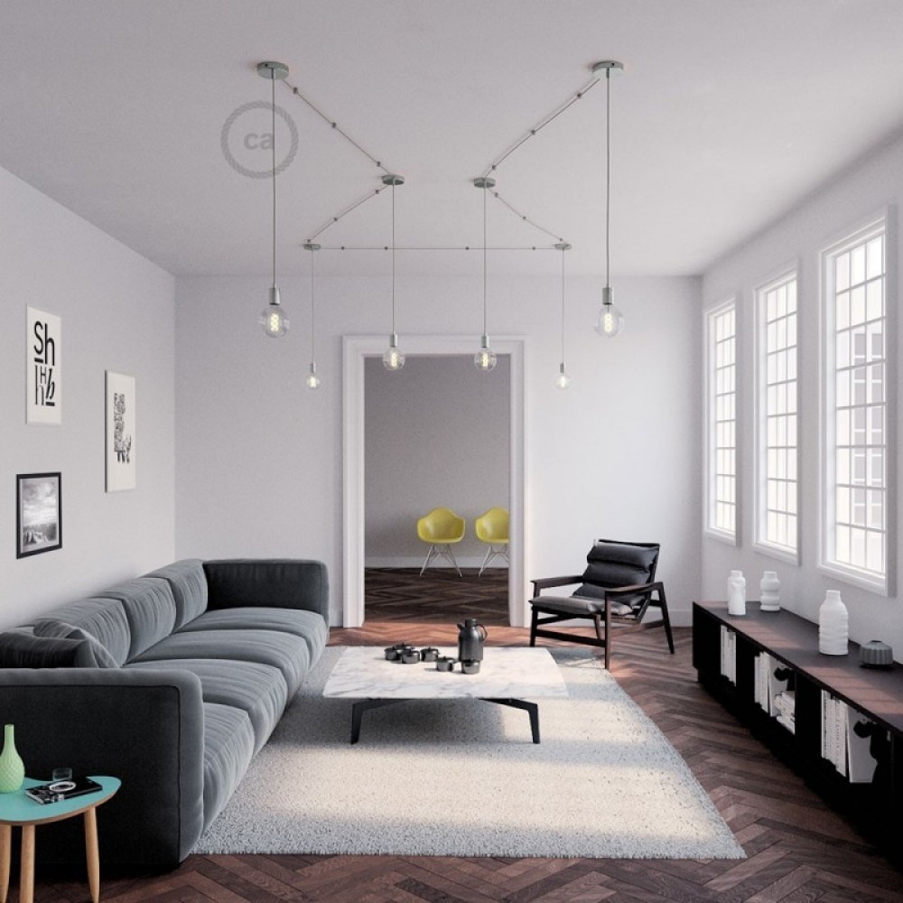 Ροζέτα Πλακέ Μεταλλική Με 1 Τρύπα Στο Κέντρο Και 2 Τρύπες Στο Πλάι, Με Βίδες, Στήριξη, Και Πλακέ Στήριγμα Καλωδίου - Χρωμίου Creative Cables