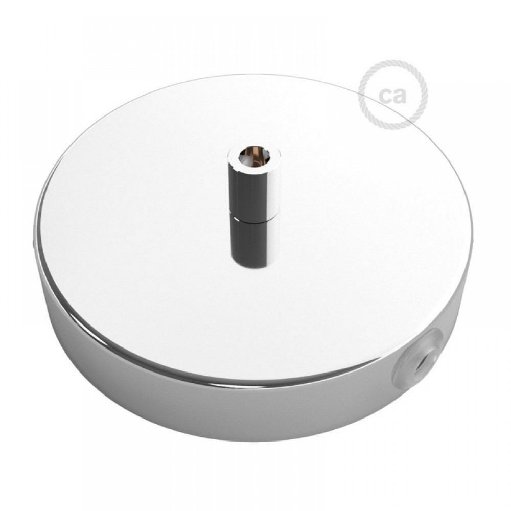 Ροζέτα Πλακέ Μεταλλική Με 1 Τρύπα Στο Κέντρο Και 2 Τρύπες Στο Πλάι, Με Βίδες, Στήριξη, Και Πλακέ Στήριγμα Καλωδίου - Χρωμίου Creative Cables