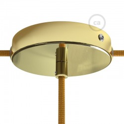 Ροζέτα Πλακέ Μεταλλική Με 1 Τρύπα Στο Κέντρο Και 2 Τρύπες Στο Πλάι, Με Βίδες, Στήριξη, Και Πλακέ Χρυσό Στήριγμα Καλωδίου - Χρυσή Creative Cables