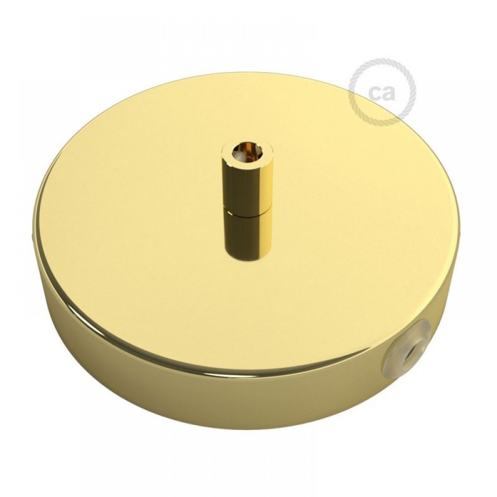 Ροζέτα Πλακέ Μεταλλική Με 1 Τρύπα Στο Κέντρο Και 2 Τρύπες Στο Πλάι, Με Βίδες, Στήριξη, Και Πλακέ Χρυσό Στήριγμα Καλωδίου - Χρυσή Creative Cables