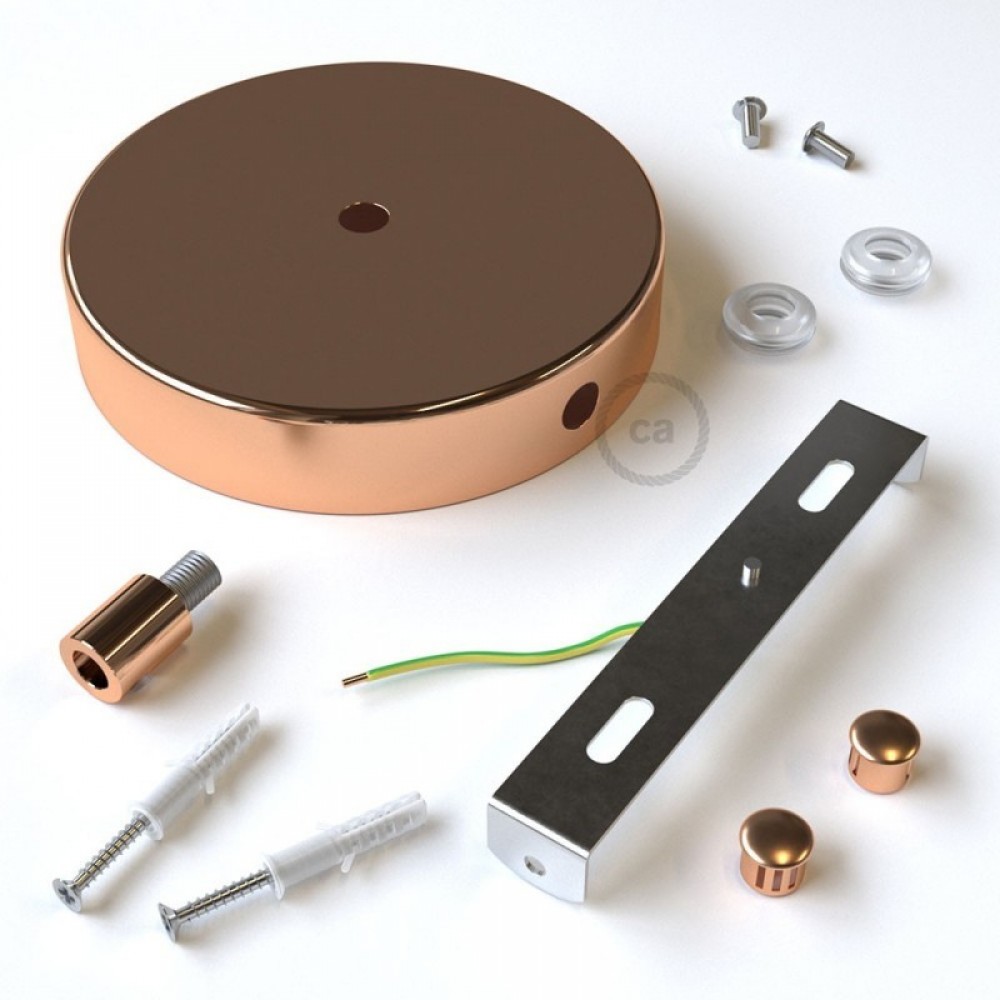 Ροζέτα Πλακέ Μεταλλική Με 1 Τρύπα Στο Κέντρο Και 2 Τρύπες Στο Πλάι, Με Βίδες, Στήριξη, Και Πλακέ χάλκινο Στήριγμα Καλωδίου - Χάλκινη Creative Cables