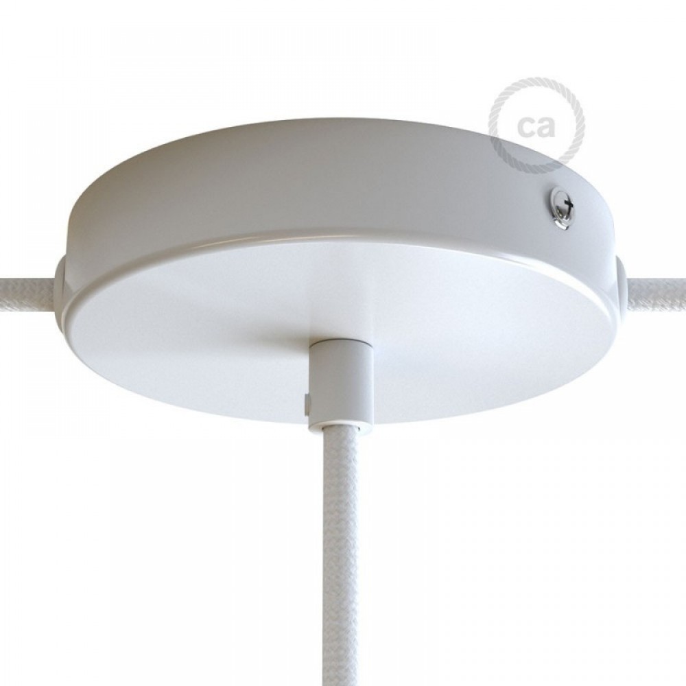 Ροζέτα Πλακέ Μεταλλική Με 1 Τρύπα Στο Κέντρο Και 2 Τρύπες Στο Πλάι, Με Βίδες, Στήριξη, Και Πλακέ Στήριγμα Καλωδίου - Λευκή Creative Cables