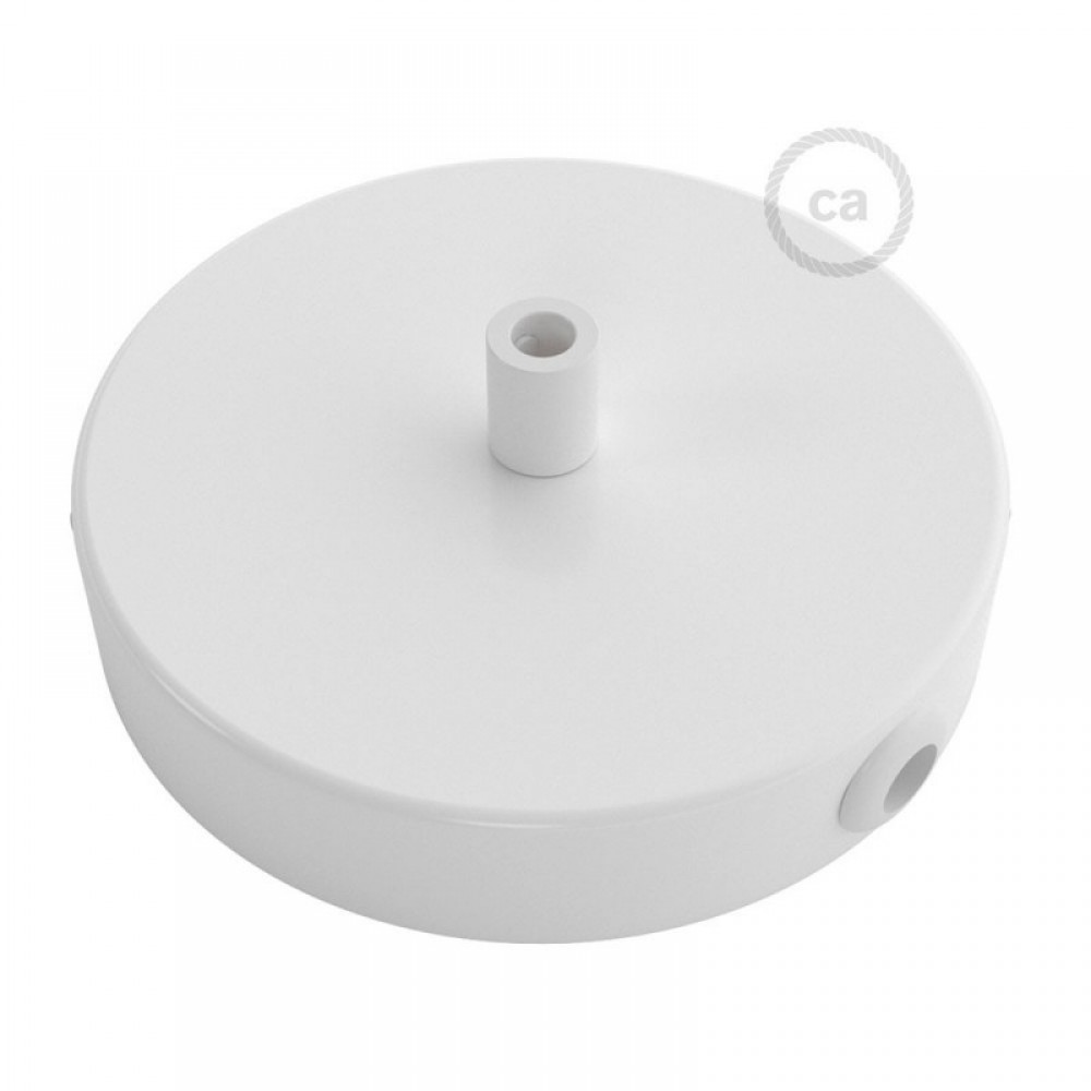 Ροζέτα Πλακέ Μεταλλική Με 1 Τρύπα Στο Κέντρο Και 2 Τρύπες Στο Πλάι, Με Βίδες, Στήριξη, Και Πλακέ Στήριγμα Καλωδίου - Λευκή Creative Cables