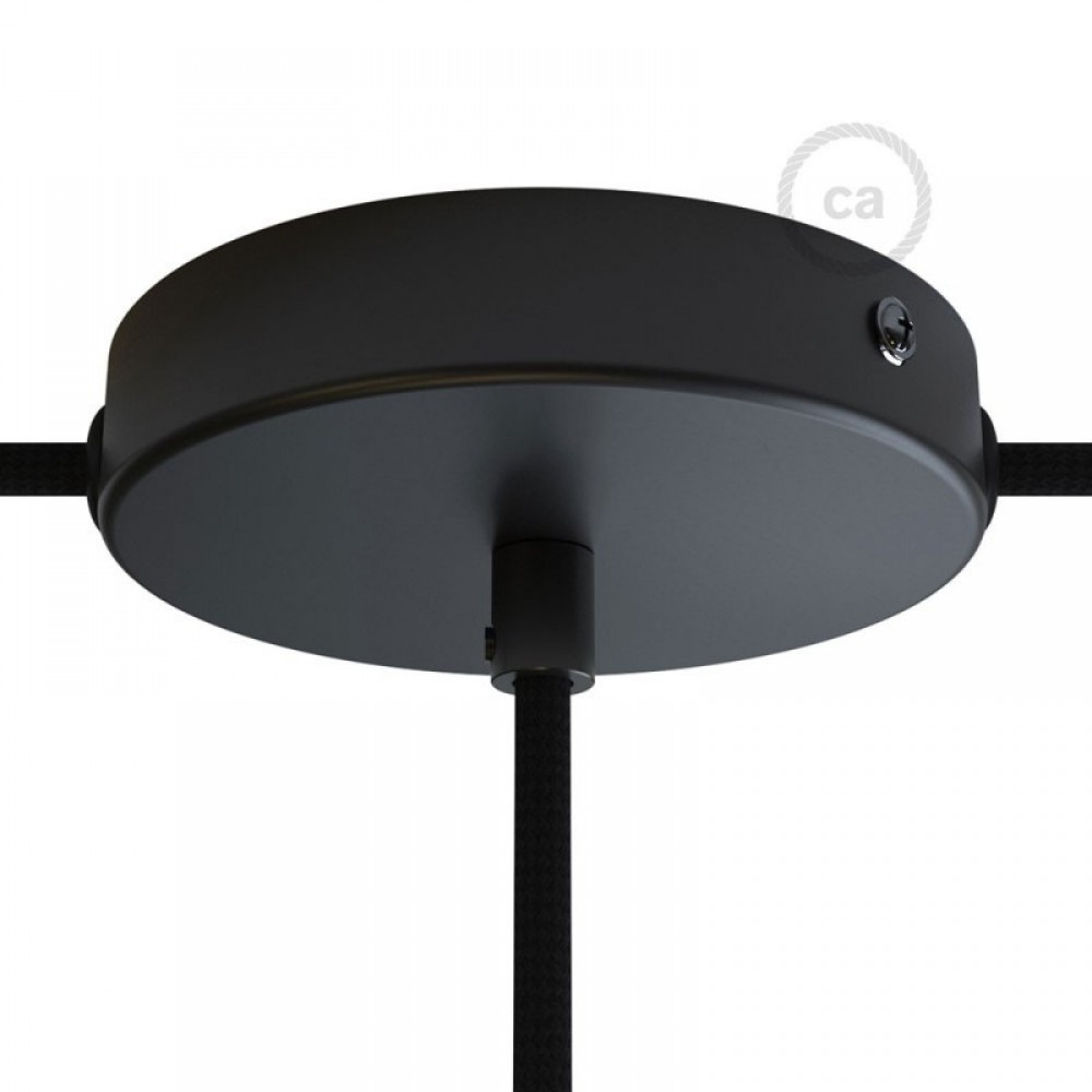 Ροζέτα Πλακέ Μεταλλική Με 1 Τρύπα Στο Κέντρο Και 2 Τρύπες Στο Πλάι, Με Βίδες, Στήριξη, Και Πλακέ Στήριγμα Καλωδίου - Μαύρη Creative Cables