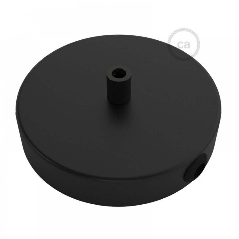 Ροζέτα Πλακέ Μεταλλική Με 1 Τρύπα Στο Κέντρο Και 2 Τρύπες Στο Πλάι, Με Βίδες, Στήριξη, Και Πλακέ Στήριγμα Καλωδίου - Μαύρη Creative Cables