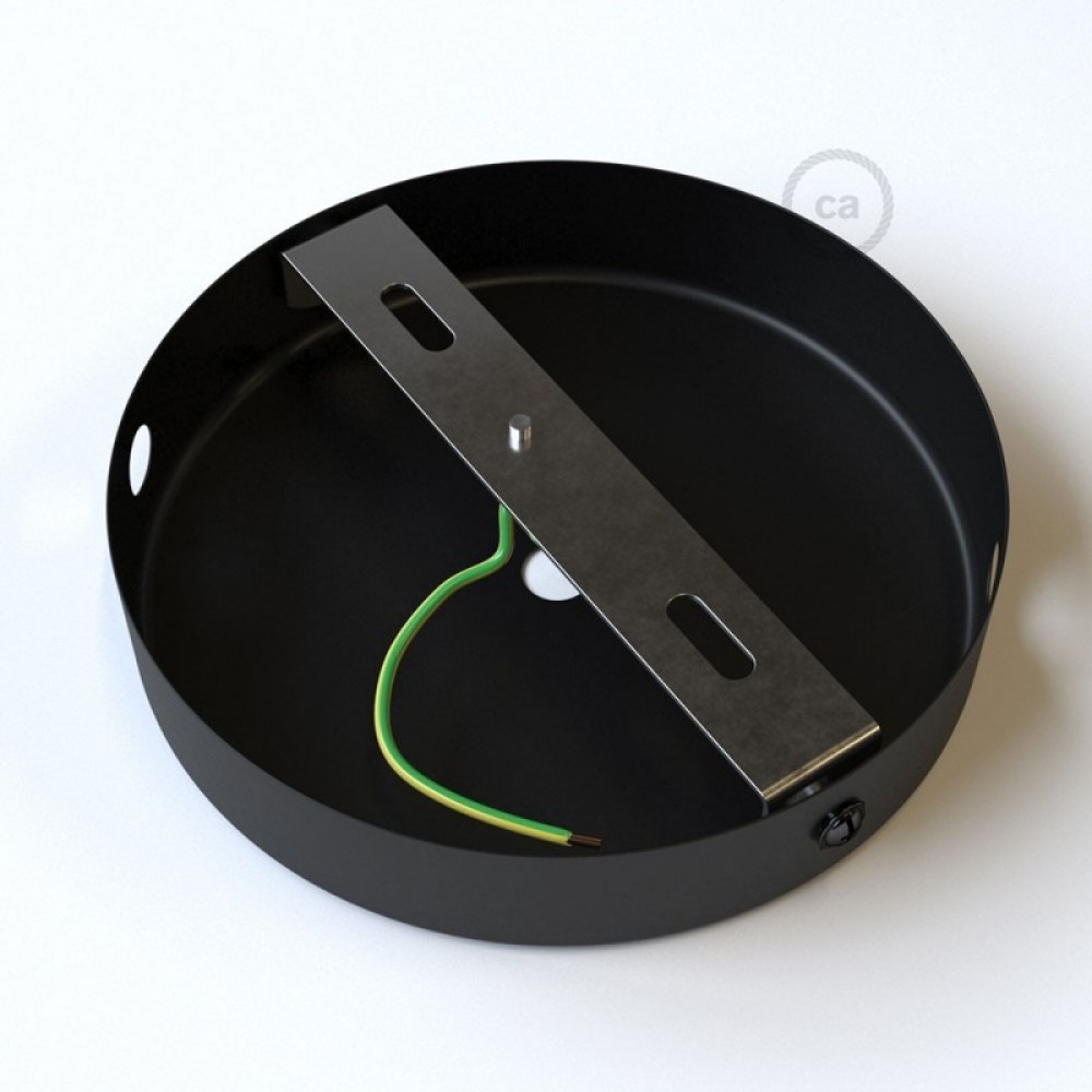 Ροζέτα Πλακέ Μεταλλική Με 1 Τρύπα Στο Κέντρο Και 2 Τρύπες Στο Πλάι, Με Βίδες, Στήριξη, Και Πλακέ Στήριγμα Καλωδίου - Μαύρη Creative Cables