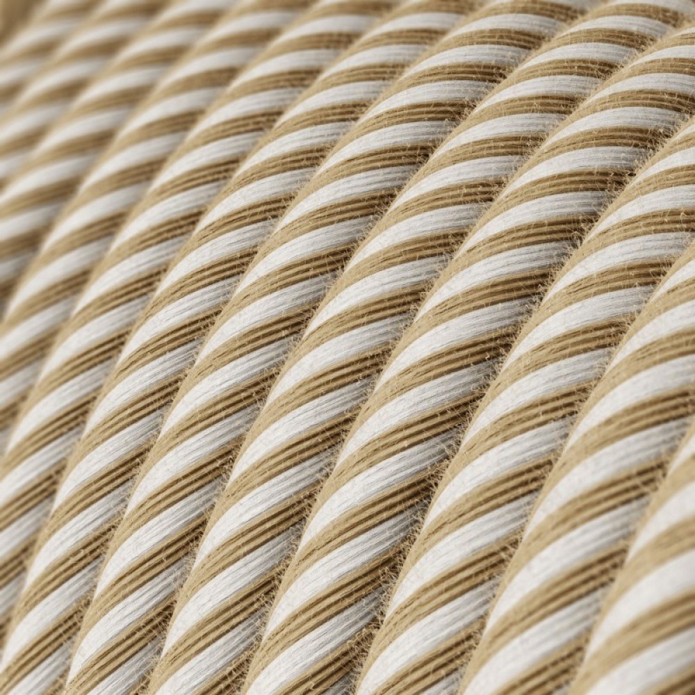 Στρόγγυλο Υφασμάτινο Καλώδιο Vertigo ERN07 Ριγέ Φυσική Τριχιά Λευκό Creative Cables