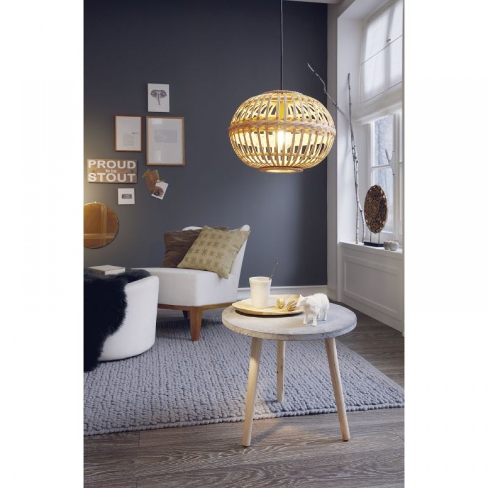 Vintage Κρεμαστό Μονόφωτο Φωτιστικό Ξύλινο Ø380 1x60W E27 AMSFIELD Eglo