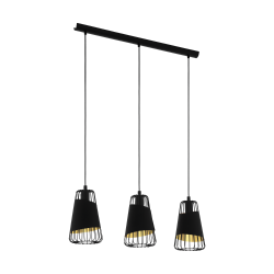 Vintage Κρεμαστό Φωτιστικό Πολύφωτο Σε Μαύρο - Χρυσό 3x 60W E27 AUSTELL Eglo