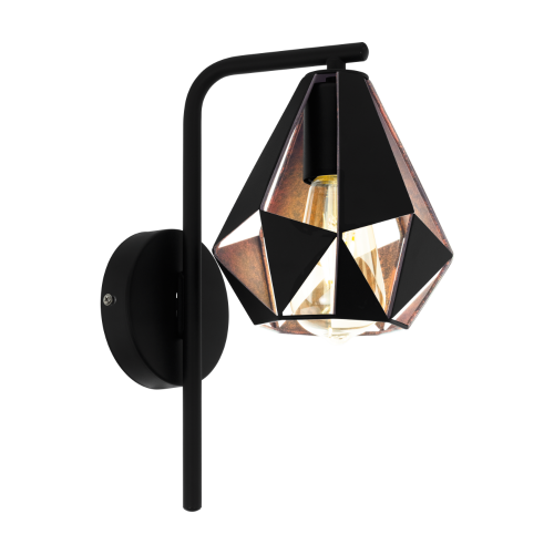 Vintage Απλίκα Μεταλλική Μαύρη Και Χάλκινη 1x 60W E27 CARLTON 4 Eglo