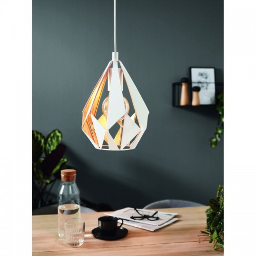 Vintage Κρεμαστό Φωτιστικό Σε Λευκό Και Χρυσό Ø28cm 1x 60W E27 CARLTON 1 Eglo