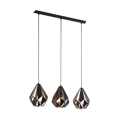 Vintage Χάλκινο Φωτιστικό Οροφής Μαύρο 3x 60E E27 CARLTON 1 Eglo