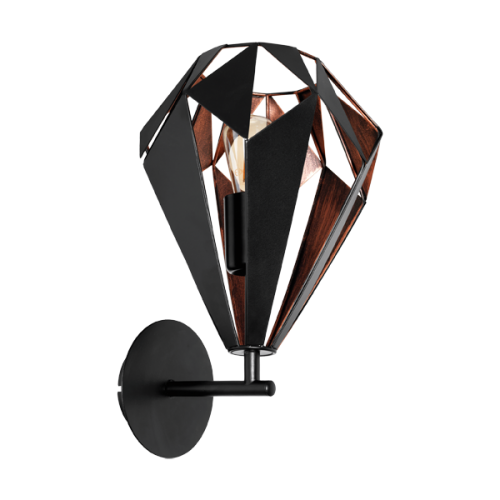 Vintage Χάλκινη Απλίκα Μαύρη 1x 60E E27 CARLTON 1 Eglo