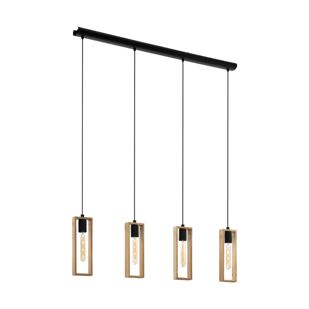 Vintage Κρεμαστό Πολύφωτο Φωτιστικό Σε Ξύλινο Και Μαύρο Χρώμα 4x 60W E27 LITTLETON Eglo