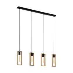 Vintage Κρεμαστό Πολύφωτο Φωτιστικό Σε Ξύλινο Και Μαύρο Χρώμα 4x 60W E27 LITTLETON Eglo