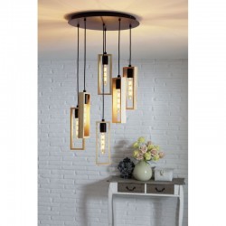 Vintage Κρεμαστό Πολύφωτο Φωτιστικό Σε Ξύλινο Και Μαύρο Χρώμα 6x 60W E27 LITTLETON Eglo