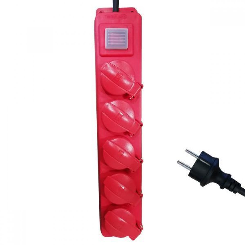 Πολύπριζο Στεγανό 5 Θέσεων Σούκο Με Καλώδιο Και Διακόπτη 3x 1.5mm 1,5m Με Παιδική Προστασία - Eurolamp