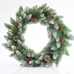 Στεφάνι Χιονισμένο Με Berry Και Κουκουνάρες, 50cm - Magic Christmas