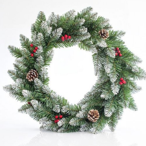 Στεφάνι Χιονισμένο Με Berry Και Κουκουνάρες, 50cm - Magic Christmas