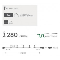 280 LED Σε Σειρά Με Επέκταση Και Πρόγραμμα Με Πράσινο Καλώδιο Πολύχρωμο DIMMABLE - 20,92m IP44 Magic Christmas