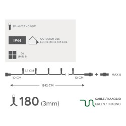180 LED Σε Σειρά Με Επέκταση Με Πράσινο Καλώδιο Πολύχρωμο DIMMABLE - 13,42m IP44 Magic Christmas