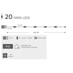 Fairy Lights 20 Led Σε Σειρά Με Μπαταρία - Ασημί Χαλκός - IP20 3x AA 200cm Magic Christmas