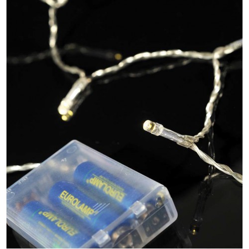 20 Χριστουγεννιάτικα Led Λαμπάκια Μπαταρίας 240cm Θερμό Φως Με 8 Προγράμματα Και Διάφανο Καλώδιο