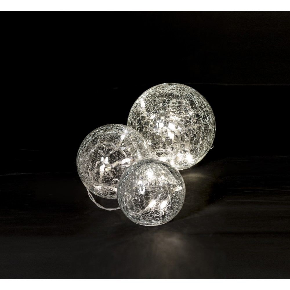 Διακοσμητικά Φωτάκια 24 LED Μπαταρίας Σε Τρία Σφαιρικά Βάζα Σε Κρακελέ Γυαλί 3xAA Maximus