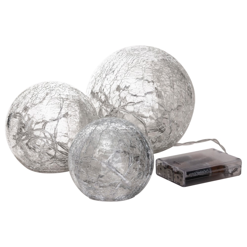 Διακοσμητικά Φωτάκια 24 LED Μπαταρίας Σε Τρία Σφαιρικά Βάζα Σε Κρακελέ Γυαλί 3xAA Maximus