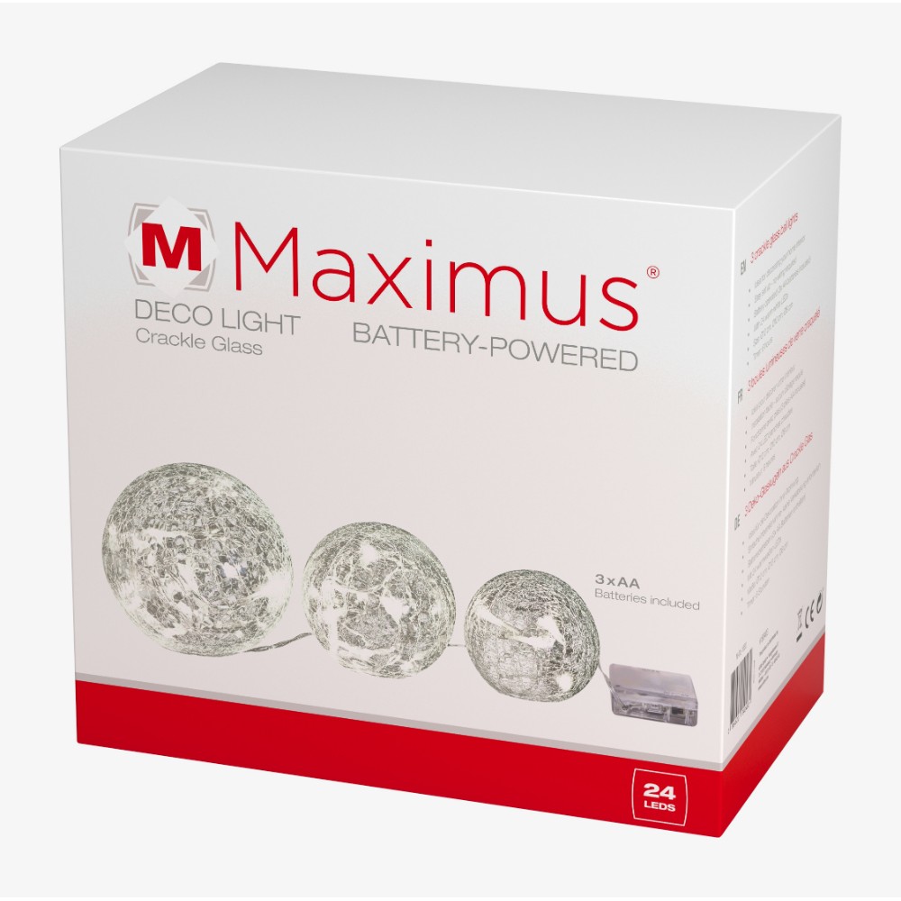 Διακοσμητικά Φωτάκια 24 LED Μπαταρίας Σε Τρία Σφαιρικά Βάζα Σε Κρακελέ Γυαλί 3xAA Maximus