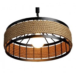 Vintage Κρεμαστό Φωτιστικό Οροφής Μονόφωτο Μαύρο Μεταλλικό με Μπεζ Σχοινί Φ30 GloboStar POLI