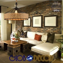 Vintage Κρεμαστό Φωτιστικό Οροφής Μονόφωτο Μαύρο Μεταλλικό με Μπεζ Σχοινί Φ30 GloboStar POLI