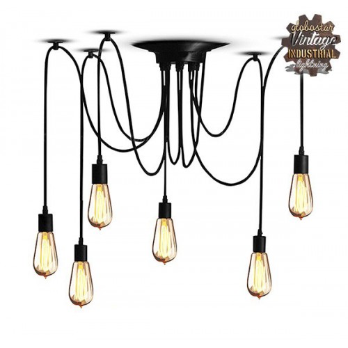 Vintage Φωτιστικό Οροφής Πολύφωτο Μαύρο Πλέγμα GloboStar CABLE