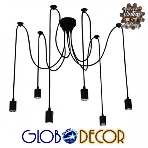 Vintage Φωτιστικό Οροφής Πολύφωτο Μαύρο Πλέγμα GloboStar CABLE