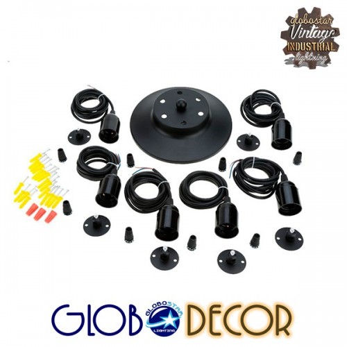 Vintage Φωτιστικό Οροφής Πολύφωτο Μαύρο Πλέγμα GloboStar CABLE