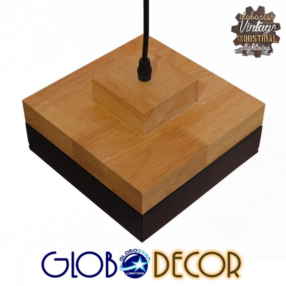 Μοντέρνο Κρεμαστό Φωτιστικό Οροφής Μονόφωτο Μαύρο Μεταλλικό με Φυσικό Ξύλο Καμπάνα Φ18 GloboStar LAOTH