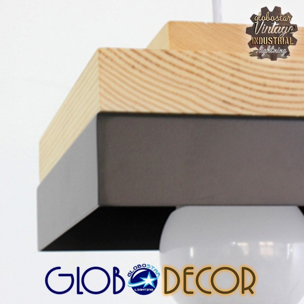Μοντέρνο Κρεμαστό Φωτιστικό Οροφής Μονόφωτο Μαύρο Μεταλλικό με Φυσικό Ξύλο Καμπάνα Φ18 GloboStar LAOTH