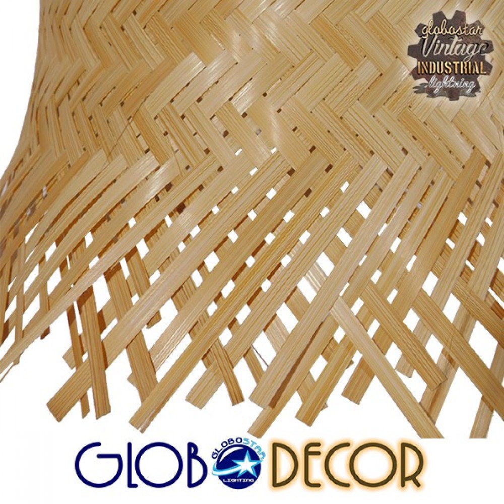 Vintage Κρεμαστό Φωτιστικό Οροφής Μονόφωτο Μπέζ Ξύλινο Rattan Φ28 GloboStar LΕΕGAR