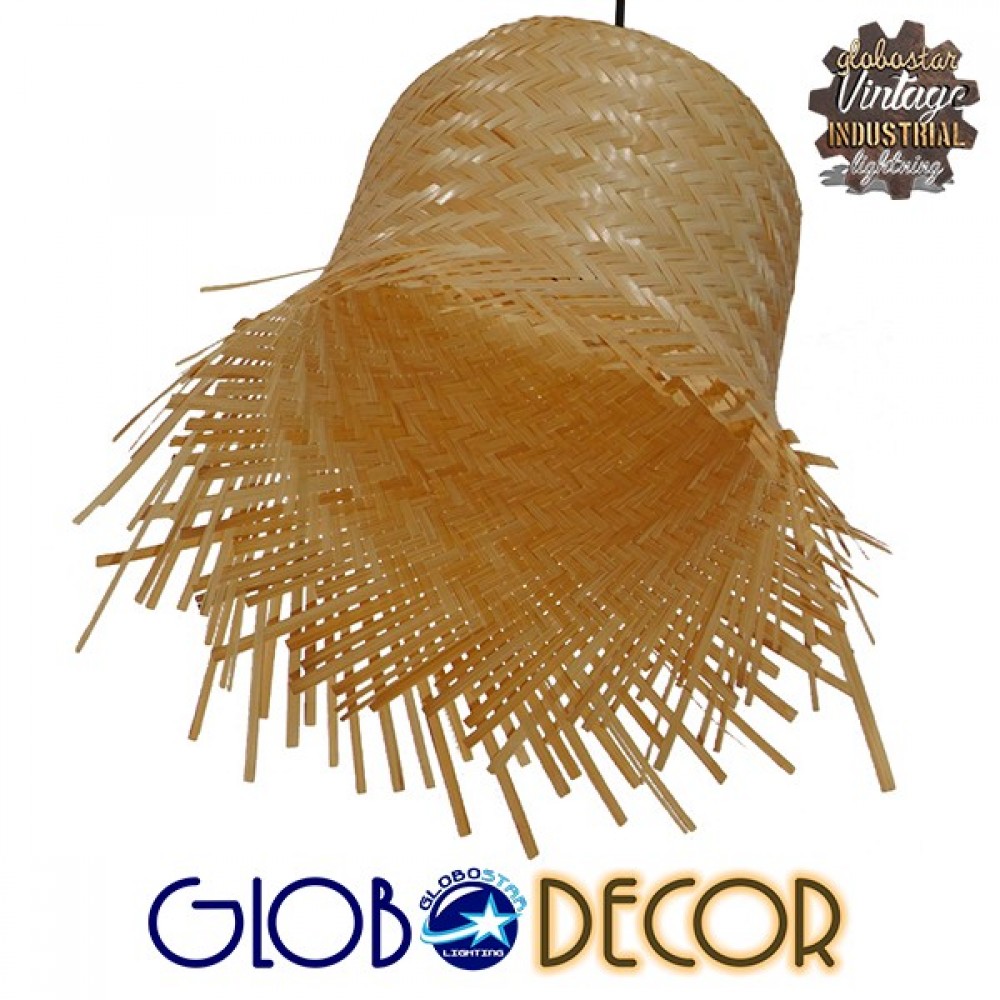 Vintage Κρεμαστό Φωτιστικό Οροφής Μονόφωτο Μπέζ Ξύλινο Rattan Φ28 GloboStar LΕΕGAR