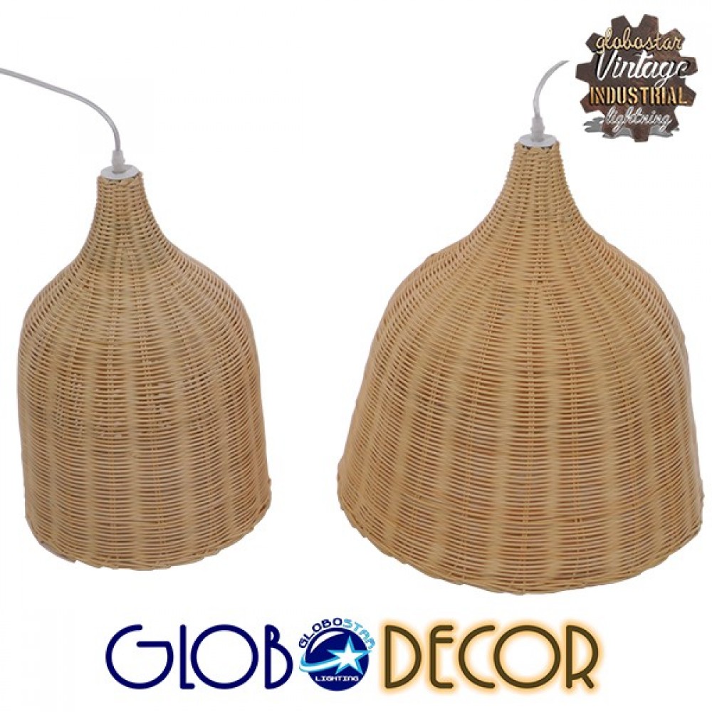 Vintage Κρεμαστό Φωτιστικό Οροφής Μονόφωτο Μπεζ Ξύλινο Rattan Φ45 GloboStar NATH