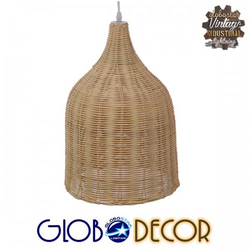Vintage Κρεμαστό Φωτιστικό Οροφής Μονόφωτο Μπεζ Ξύλινο Rattan Φ30 GloboStar NATH