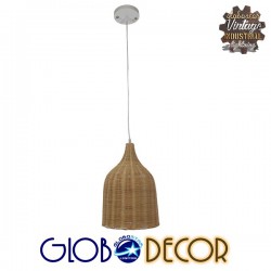 Vintage Κρεμαστό Φωτιστικό Οροφής Μονόφωτο Μπεζ Ξύλινο Rattan Φ30 GloboStar NATH