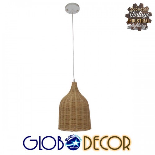 Vintage Κρεμαστό Φωτιστικό Οροφής Μονόφωτο Μπεζ Ξύλινο Rattan Φ30 GloboStar NATH