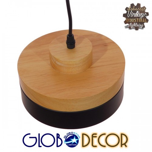 Μοντέρνο Κρεμαστό Φωτιστικό Οροφής Μονόφωτο Μαύρο Μεταλλικό με Φυσικό Ξύλο Καμπάνα Φ18 GloboStar RUHIEL