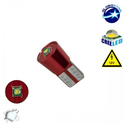 Λαμπτήρας LED T10 Can Bus με 1 CREE LED 12v 6000k GloboStar
