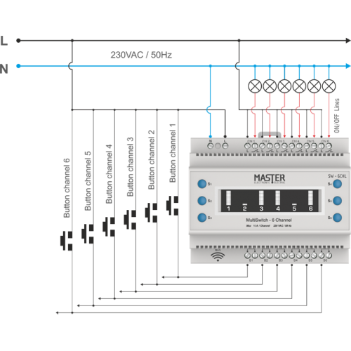 Διακόπτης Ράγας 6 Καναλιών 6x 8A SW-6 CHL Master