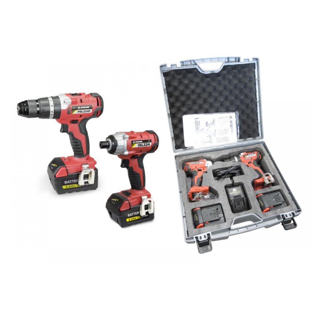 Set Κρουστικό Δραπανοκατσάβιδο & Παλμικό 4.0Ah Li-Ion 18V (με 2 μπαταρίες) - PBL 224 PK + ISL 224 STAYER