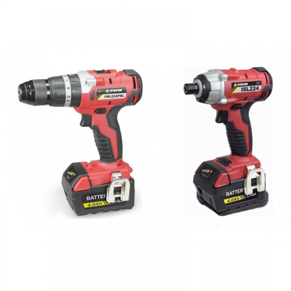 Set Κρουστικό Δραπανοκατσάβιδο & Παλμικό 4.0Ah Li-Ion 18V (με 2 μπαταρίες) - PBL 224 PK + ISL 224 STAYER